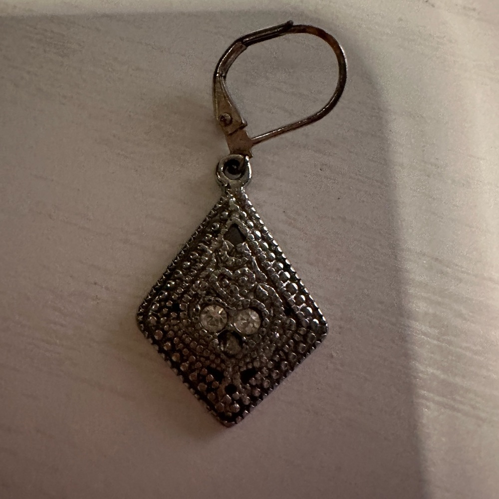 Antique Silver Triangle Dangle Pierced Earrings - image 7